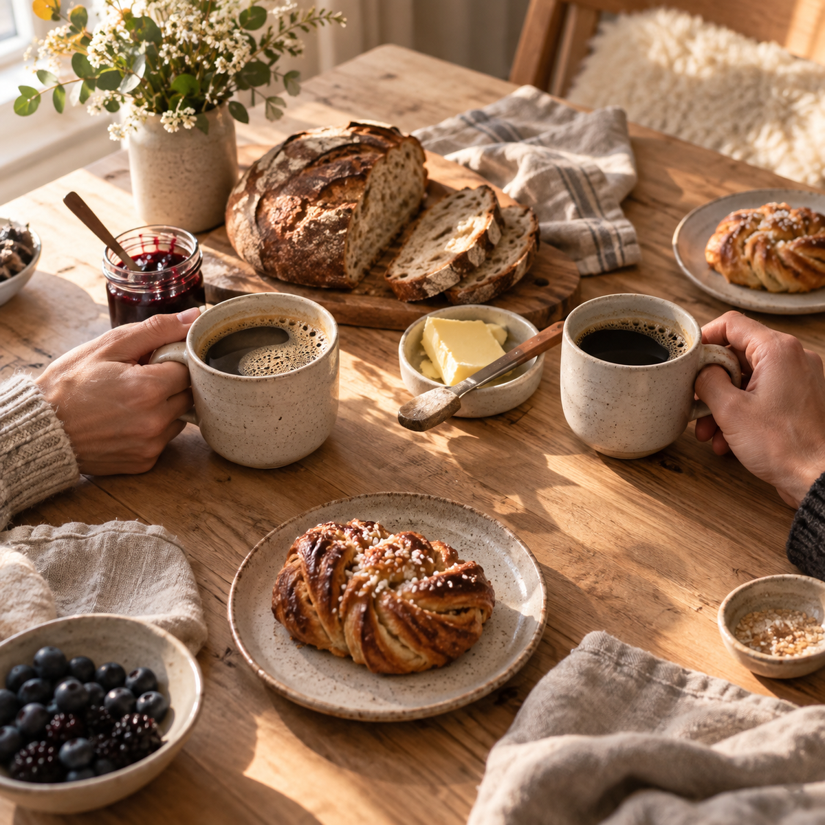 Gemensam helgfrukost med kaffe